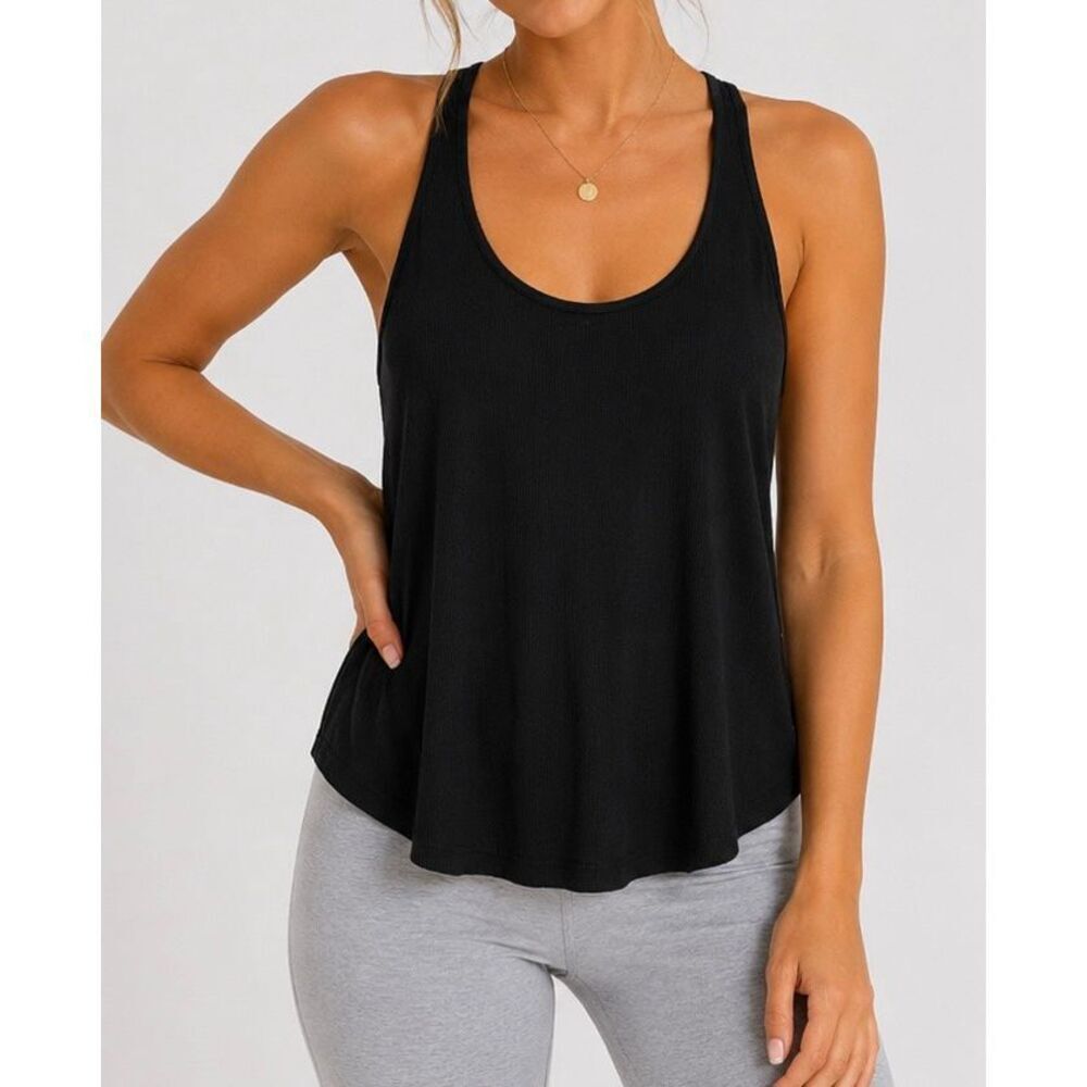 Victoria’s Secret Black Ribbed Racerback Tank Top Size S Lounge Basic